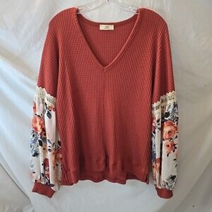 Hummingbird Mixed Media V-neck Sweater Crochet Detail Floral Boho-chic Oversized
